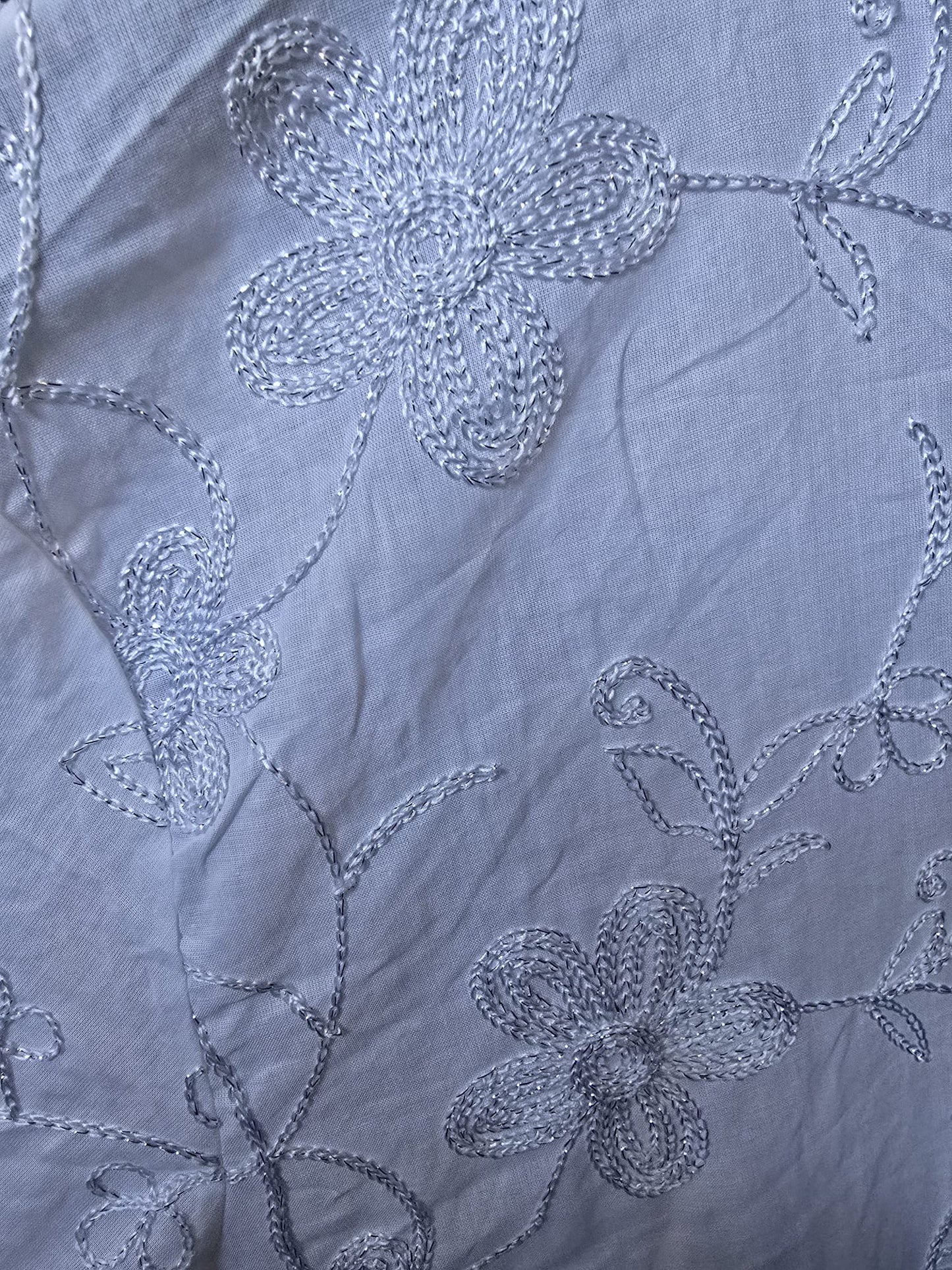 Women's Boho White Dress With Daisy Design Blue with Silver Design Or White and Silver Design With Crochet