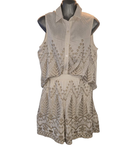 Women's Boho 2 Piece Cream and gold shorts and shirt