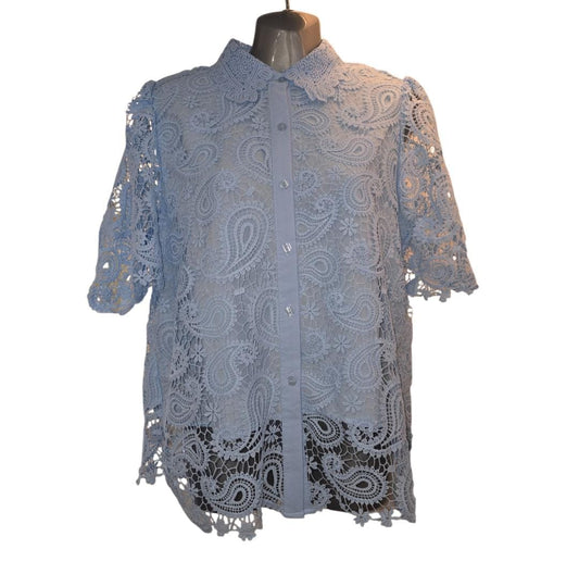 Women's Sky Blue Lace Blouse
