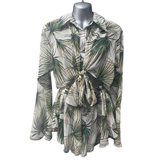 Women's Shorts and Shirt Set Leaf Pattern Two Piece Summer Outfit