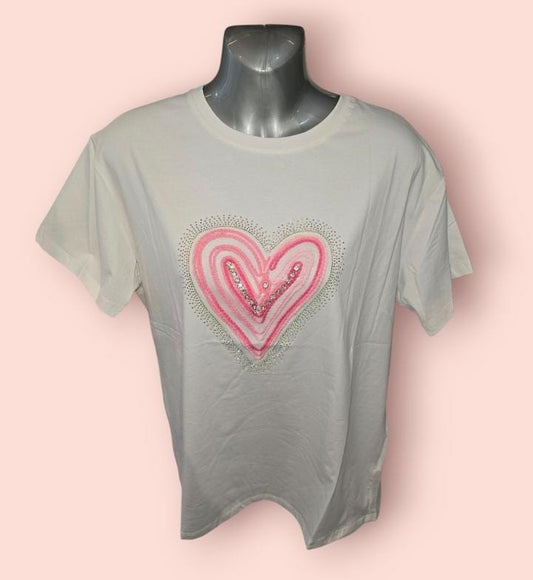 Women's Heart Logo T-Shirt With Crystals And Pink Embroidery