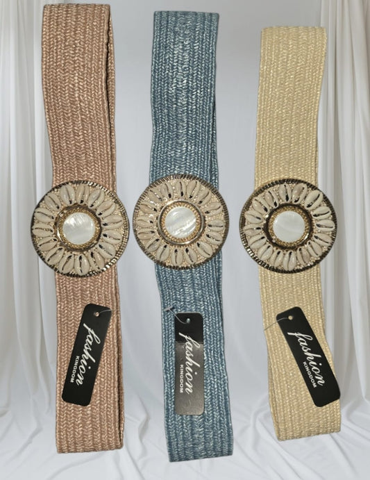 Women's Stretchy Elastic Buckle Belt With Sea Shells