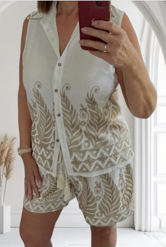 Women's Boho Shorts and Shirt With Gold Embellishment