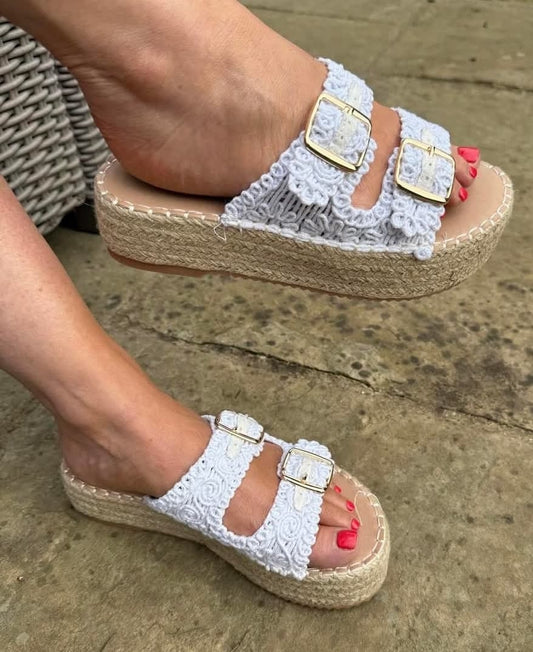 Women's White Crochet Espadrille Sandals