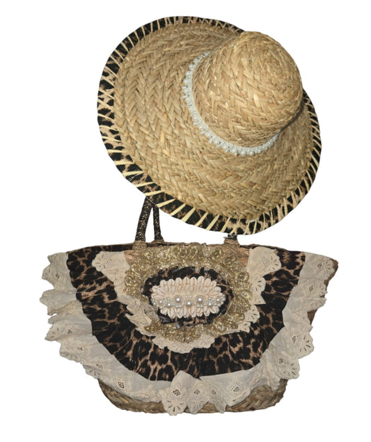 Women's Leppard Print Beach Bag And Matching Hat