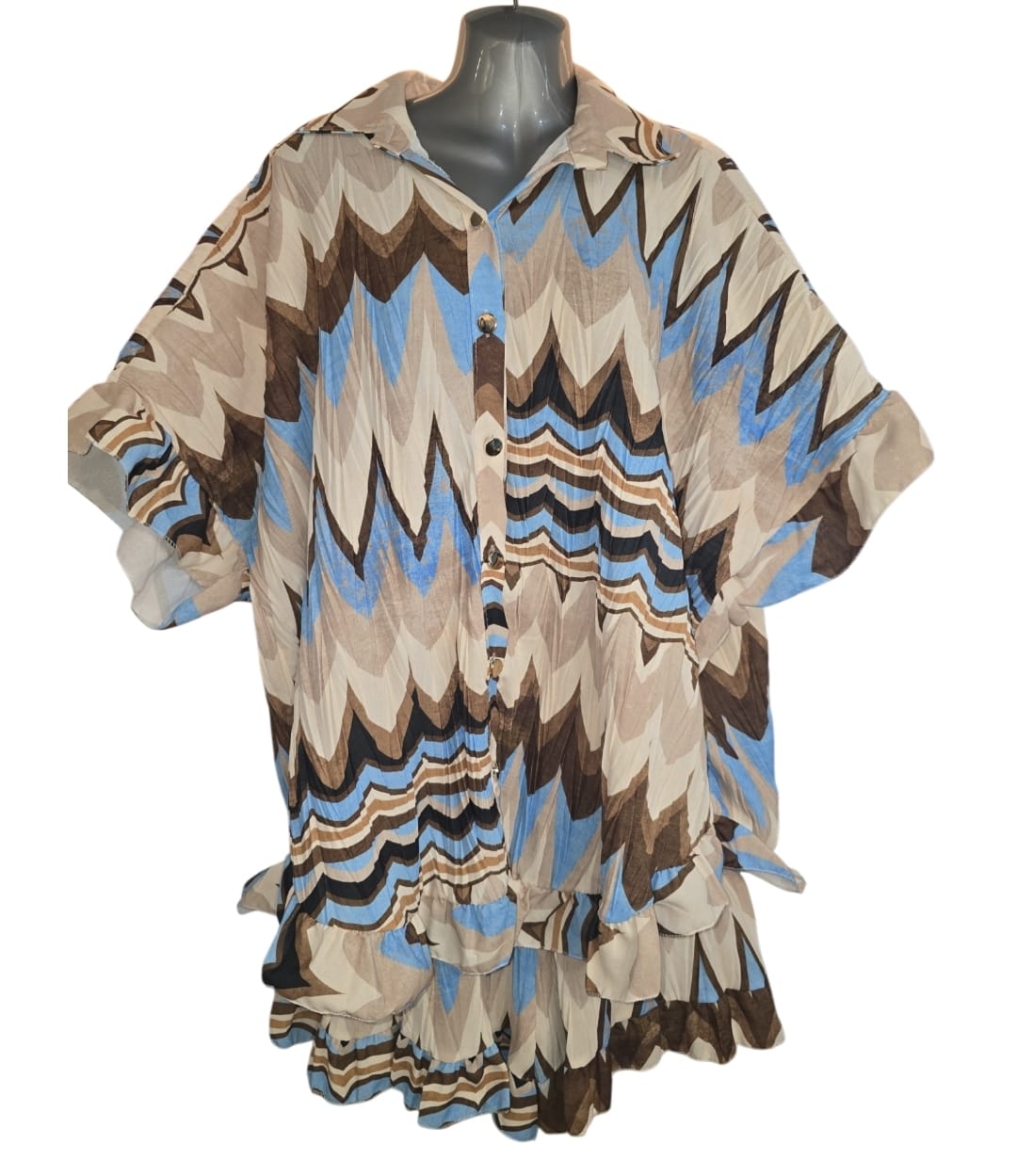 Women's Shirt And Short Set Brown And Sky Blue Pattern