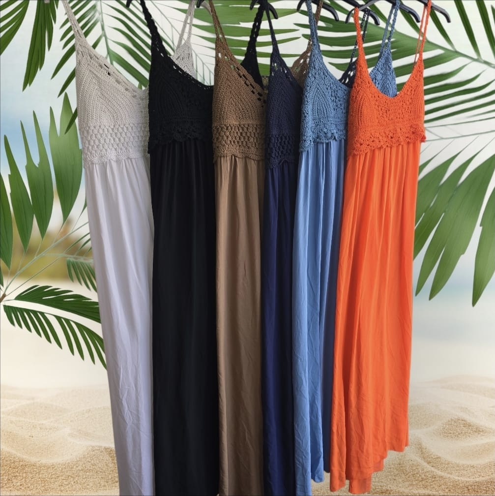 Women's Linen And Crochet Maxi Dress