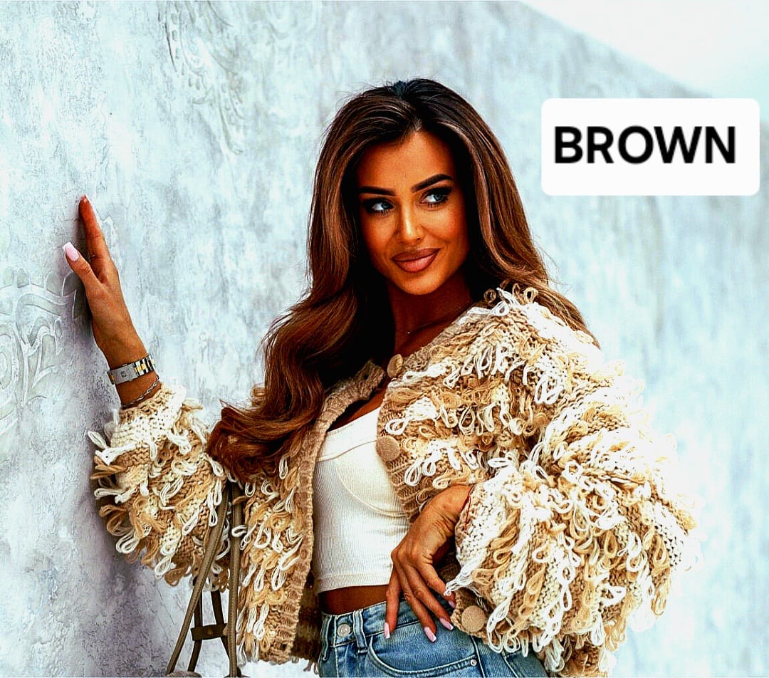 Women's Loopy Mohair Cardigan- Coff, Camel, Brown