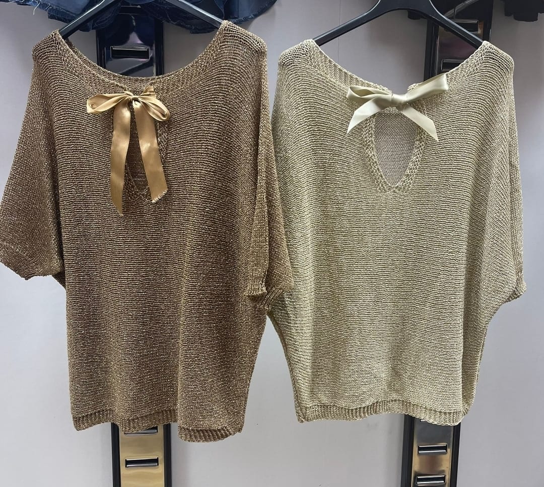 Women's Glitter Knit Jumper With Bow Back.