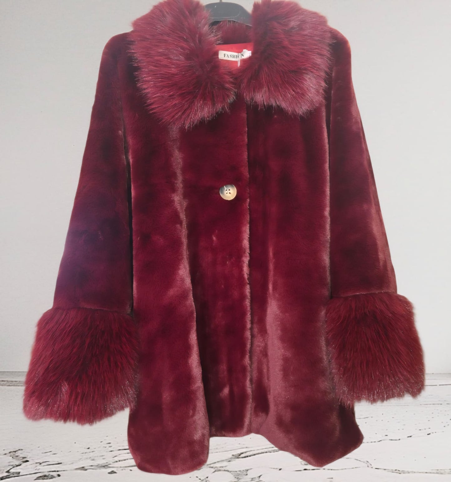 Women's Burgundy Fux Fur Coat