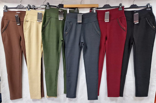 Women Stretch 2 Pocket Detail Trousers Black Or Burgundy