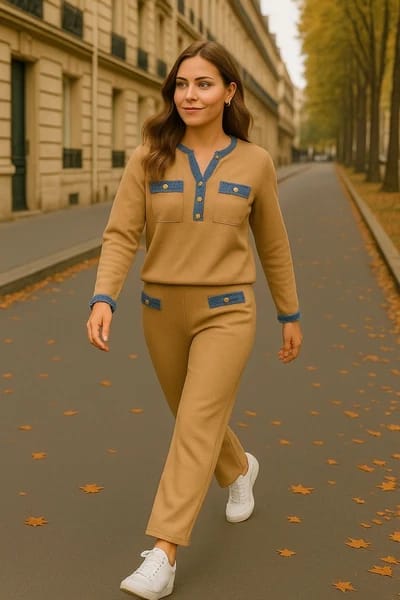 Women's Lounge Wear Sets With Denim Detailing.