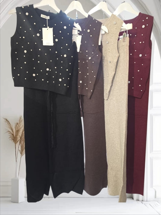 Women's Sleeveless Lounge Wear With Pearls And Crystals