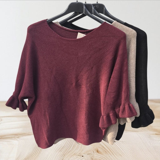 Women's Soft Jumper With Frilly Sleeve
