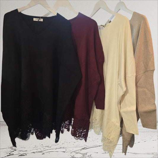 Women's Long Sleeve Jumper With Crochet bottom