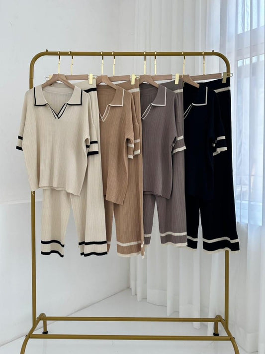 Women's Lounge Wear Set With Piping Detail.