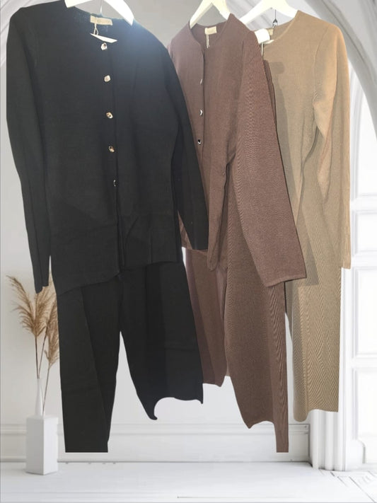 Women's Lounge Wear With Gold Button Through Cardigan