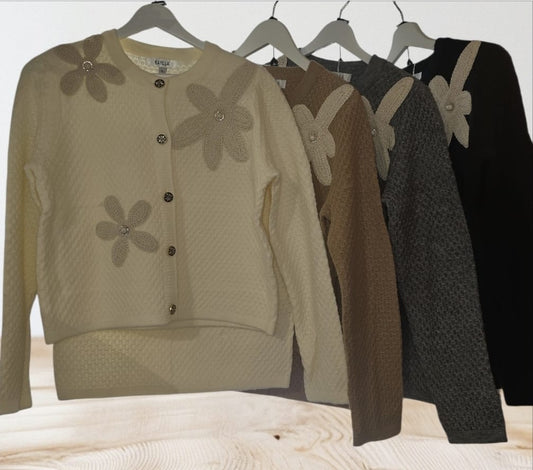 Women's Knit Wear Two Piece Skirt Set With Flower Knit Design and Button