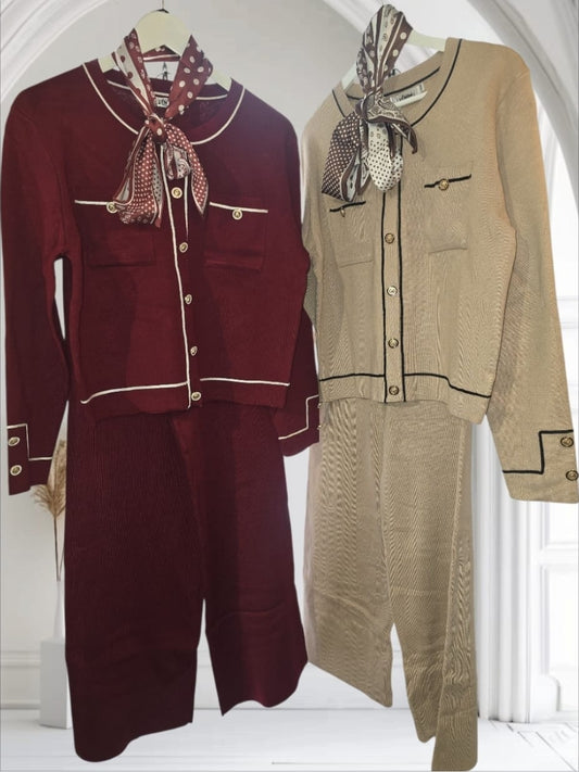 Women's Lounge Wear With White Pipping Detail And Neck Tie.