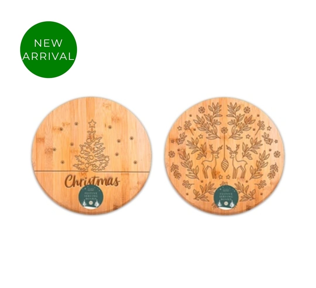Christmas Bamboo Round Serving Board 30Cm