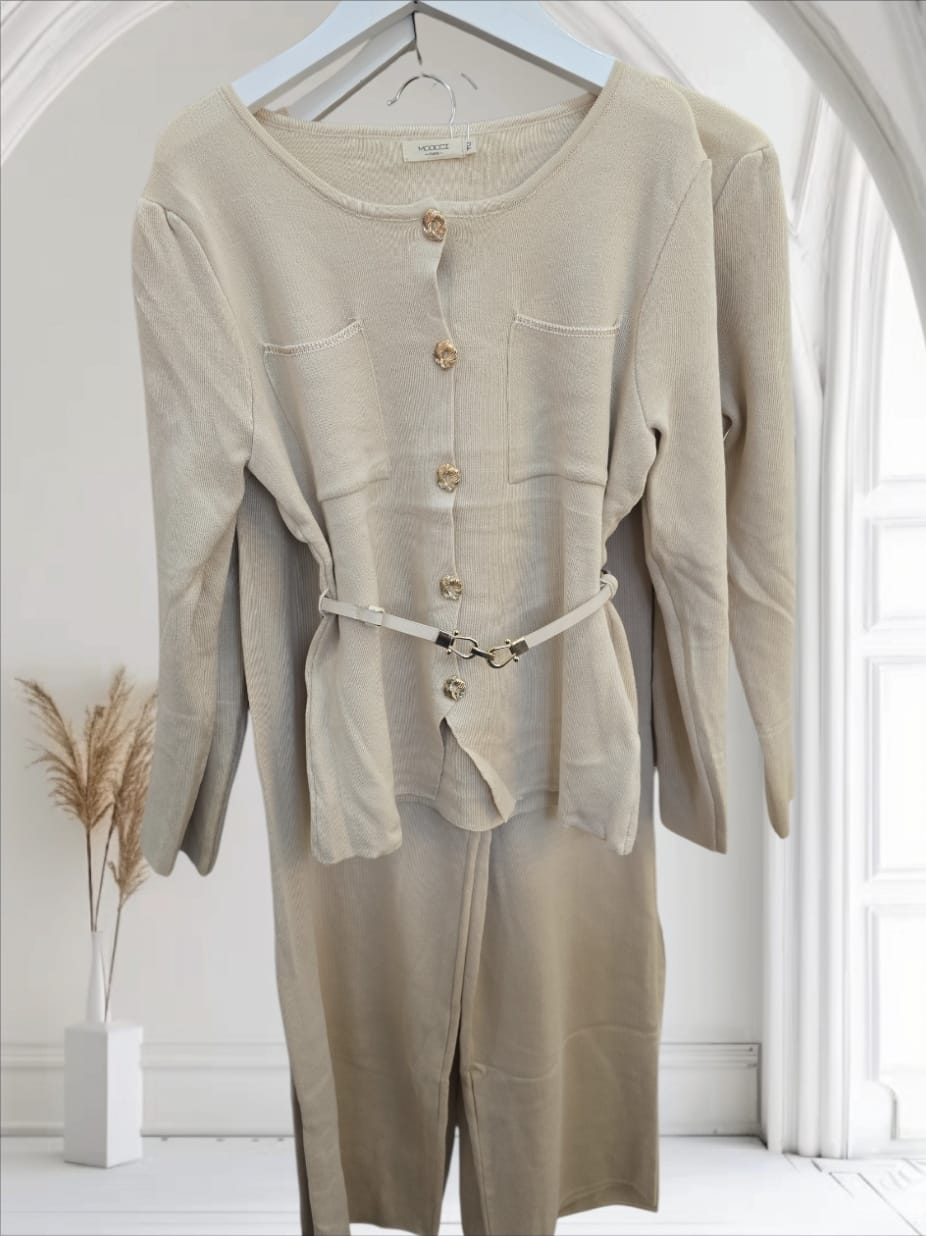 Women's Cream Lounge Wear With Belt
