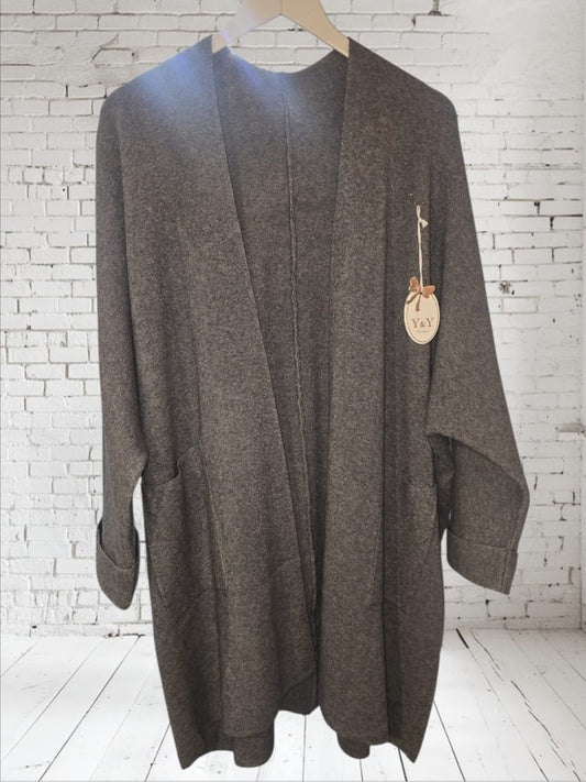 Women's Long Cardigan With Button On Sleeve