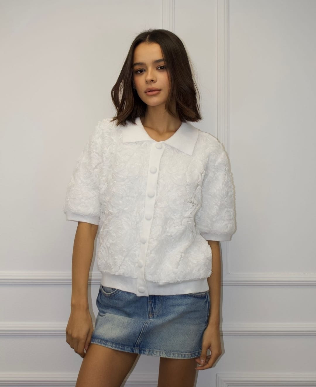 Women's Flower Lace Jumper With Chunky Button Detail