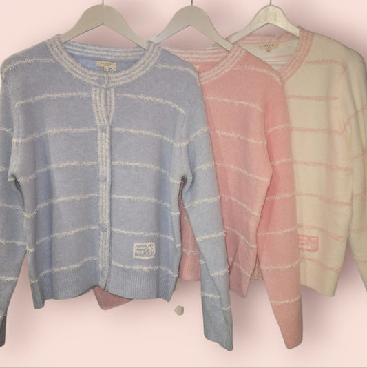 Women's Soft Cardigan With Delicate Stripe Detail and Buttons