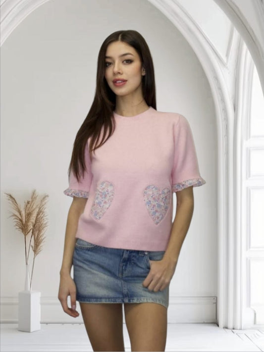 Women's Heart Style Jumper With Ruffle Sleeve.