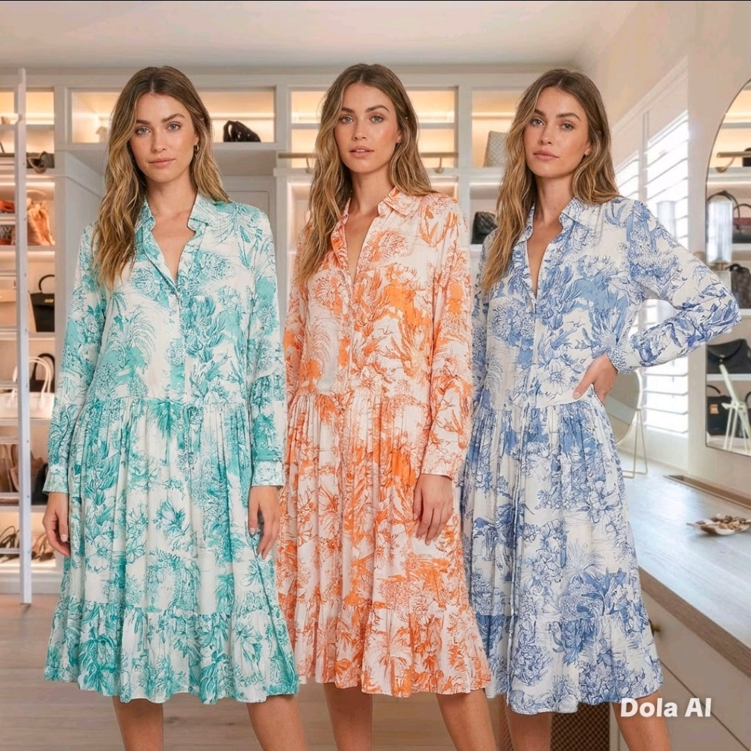Women's Tree Print Short Sleeve Summer Dress- One Size