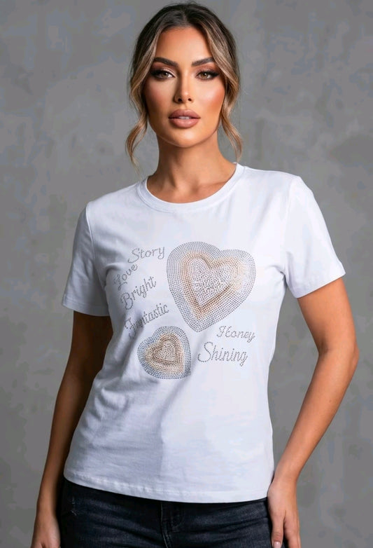 Women's Crystals Heart T-Shirt