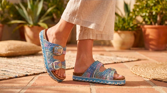 Women's Tie Die Fabric Blue Double Buckle Sandal