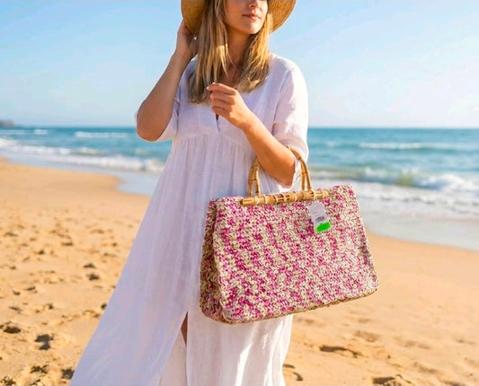 Women's Raffa Beach Bag With Bamboo Handle