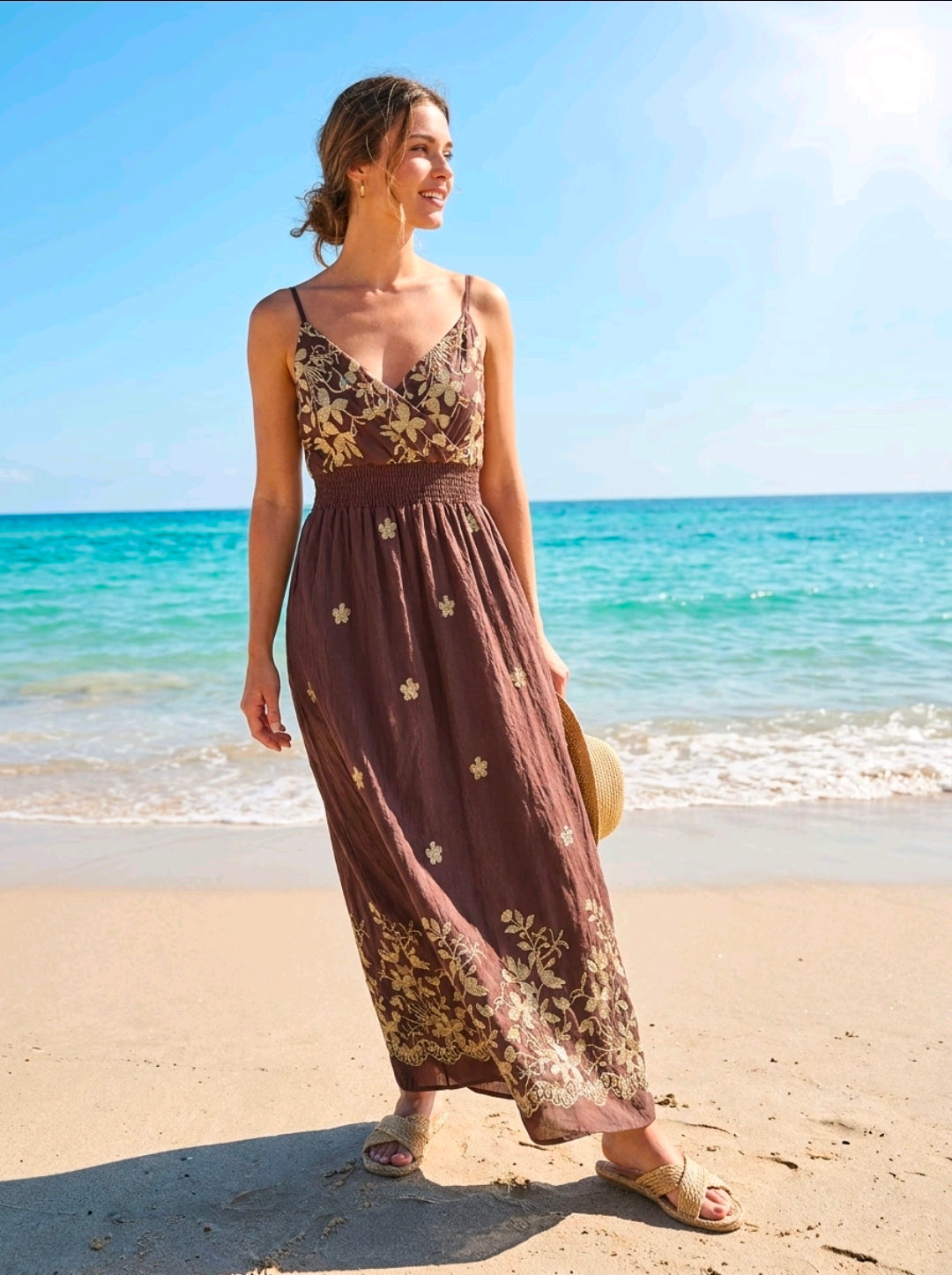 Women's Dani Embroidered Gold Dress One Size Uk 8-16
