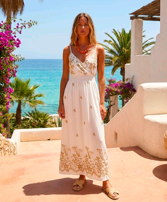 Women's Dani Embroidered Gold Dress One Size Uk 8-16