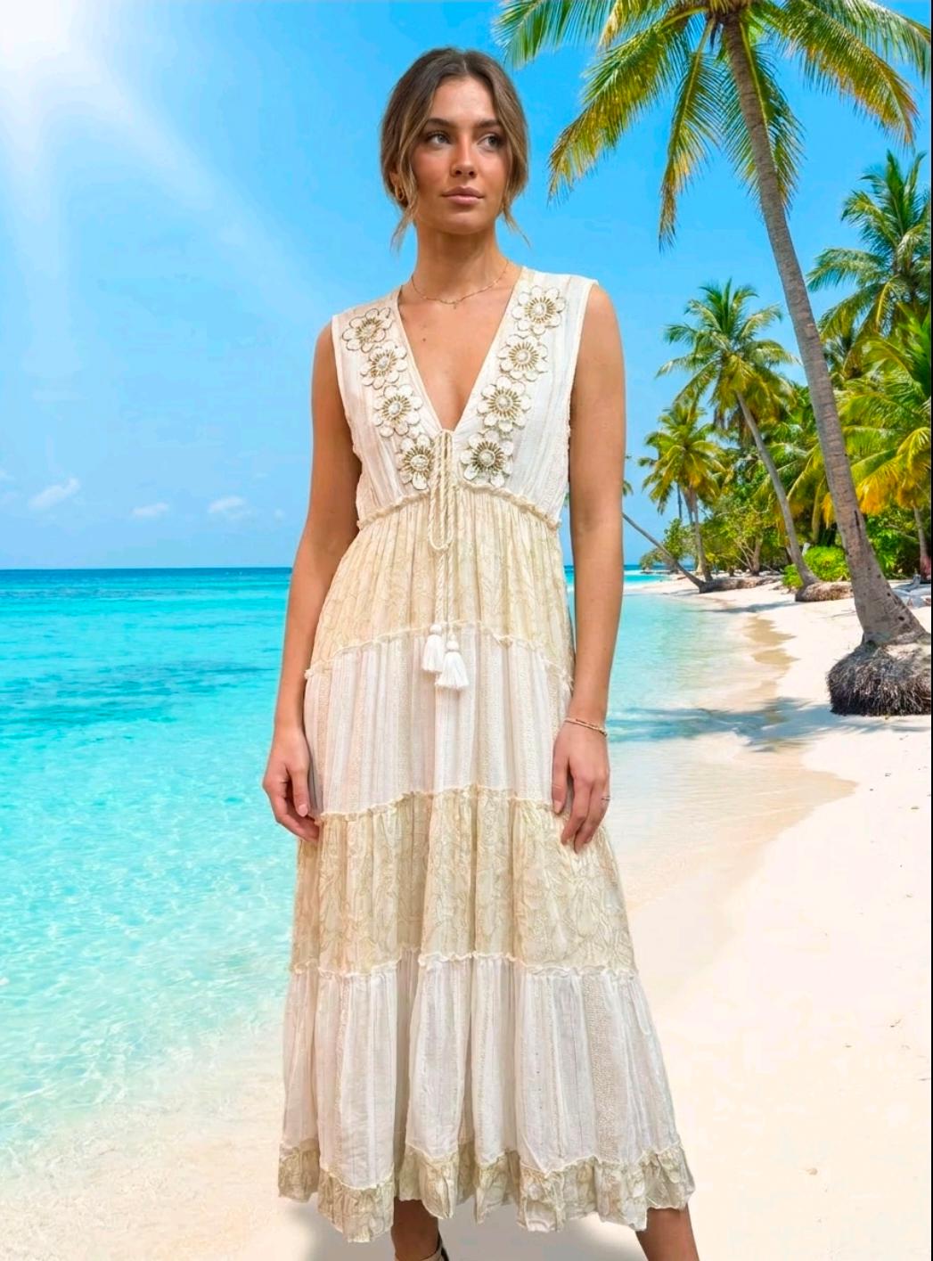 Women's Daisy Flower Design Boho Dress Sleeveless