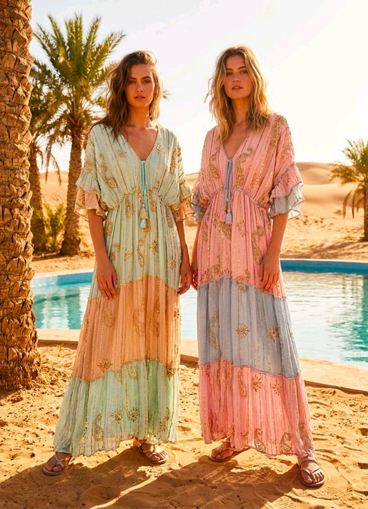 Women's Mindi Patton Boho With Gold Sequins And Pearls Dress One Size Uk 6-18