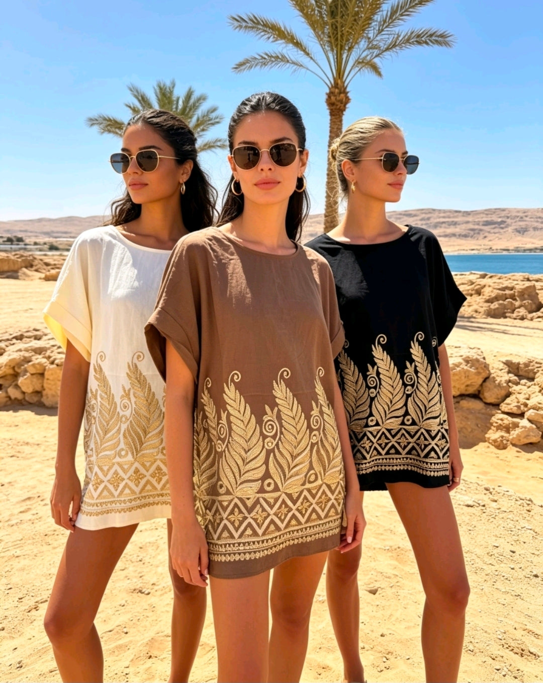 Women's Cotton Top Gold Detail Leaf Pattern
