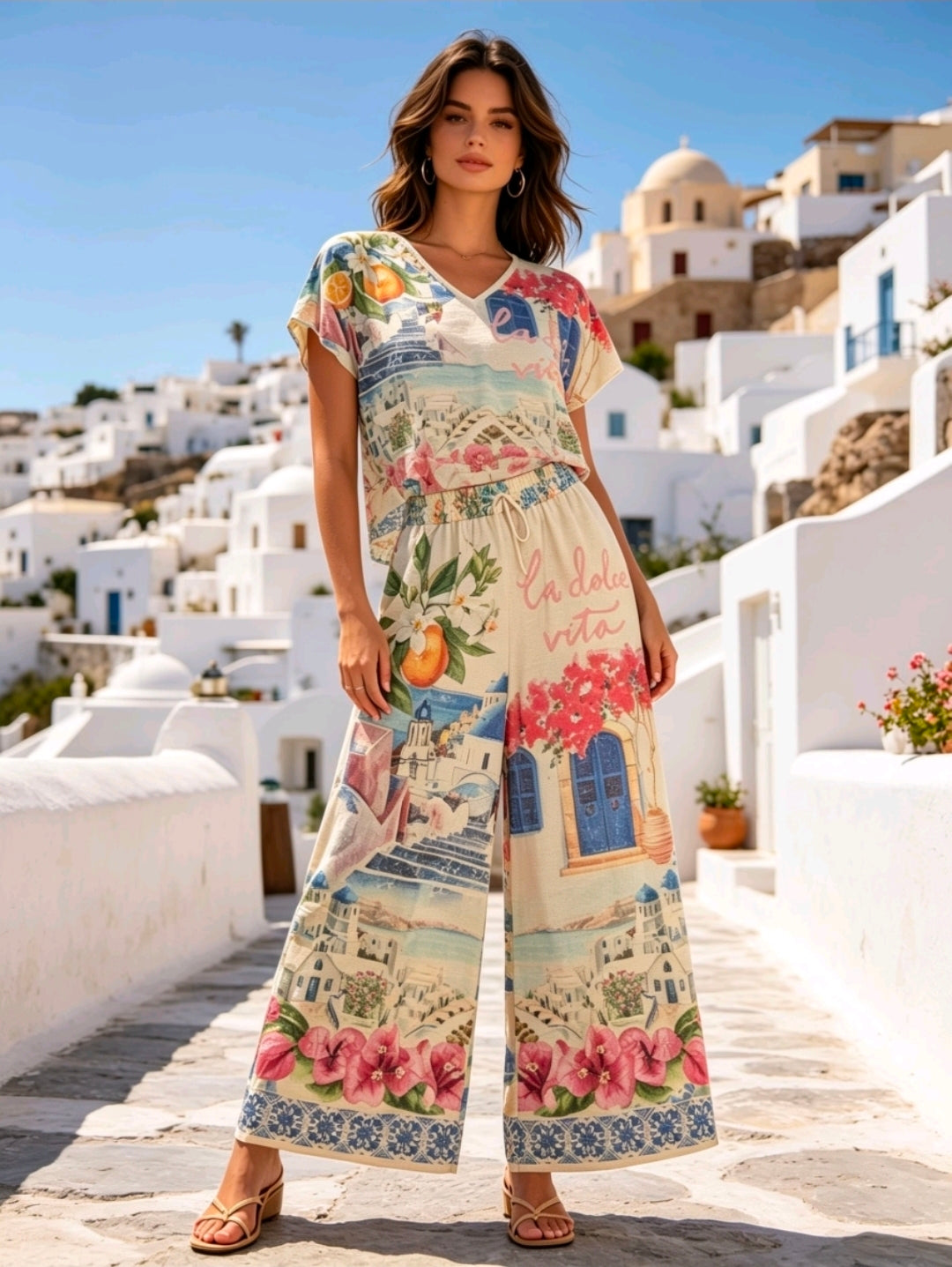 Women's Lightweight Co-Ord Bright Mediterranean - Inspired Artwork.