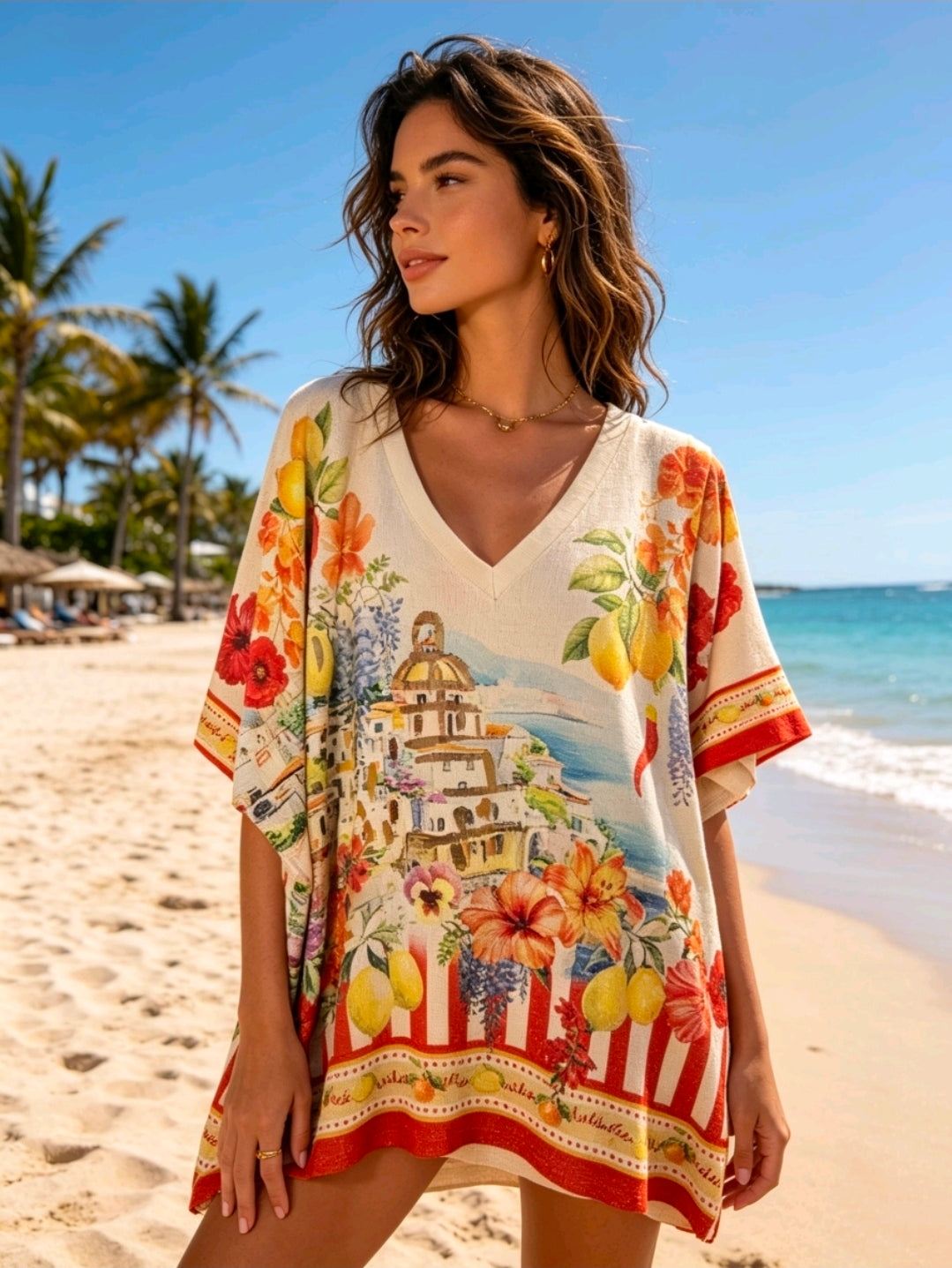 Women's Lightweight Bright Mediterranean Top - Inspired Artwork.