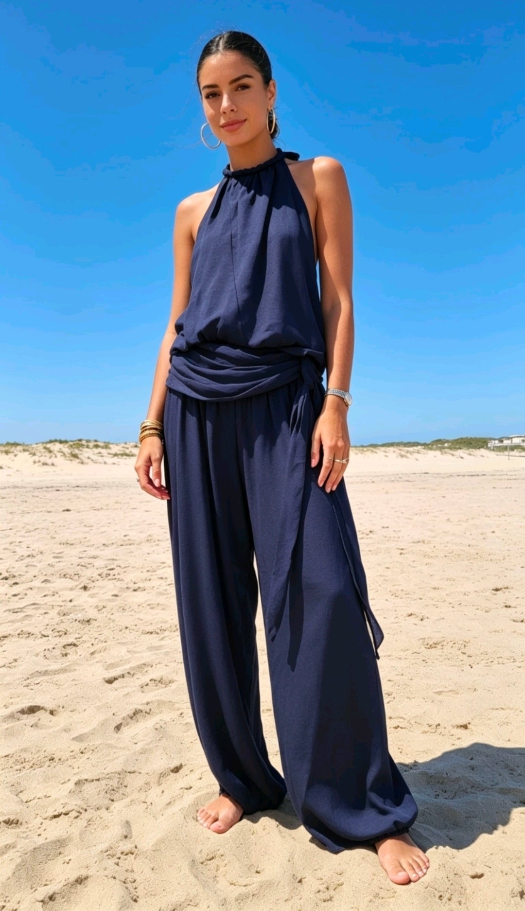 Women's Platted Halter Neck Top With Genie Trousers Co-Ord Set