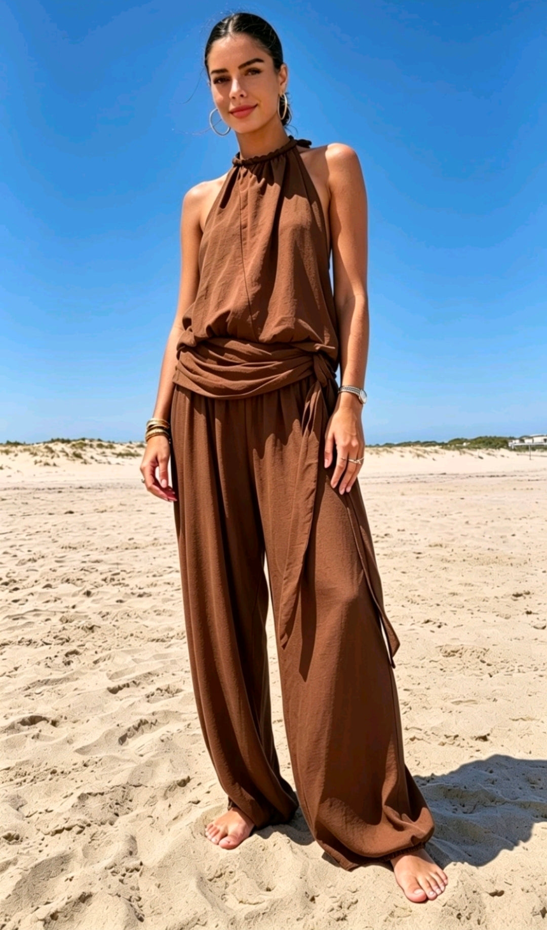 Women's Platted Halter Neck Top With Genie Trousers Co-Ord Set