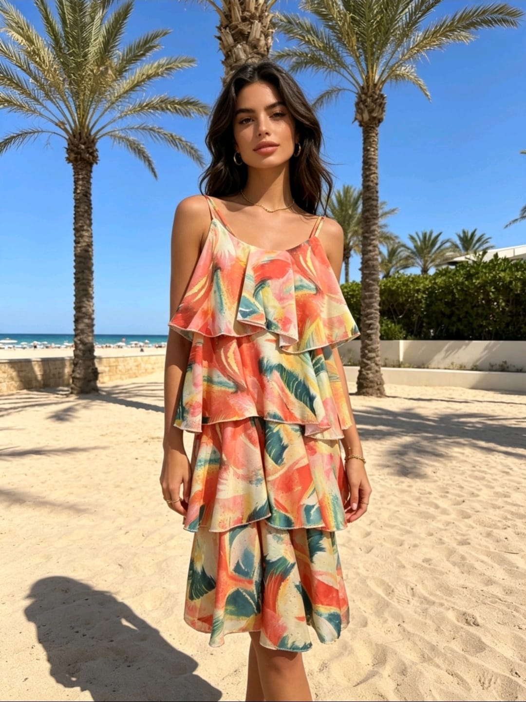 Women's Ruffled Layered Dress With Shimmer