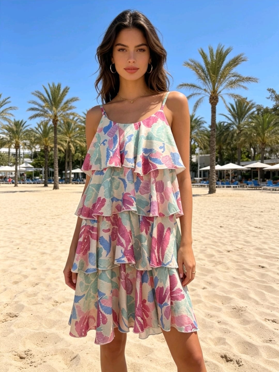 Women's Ruffled Layered Dress With Shimmer