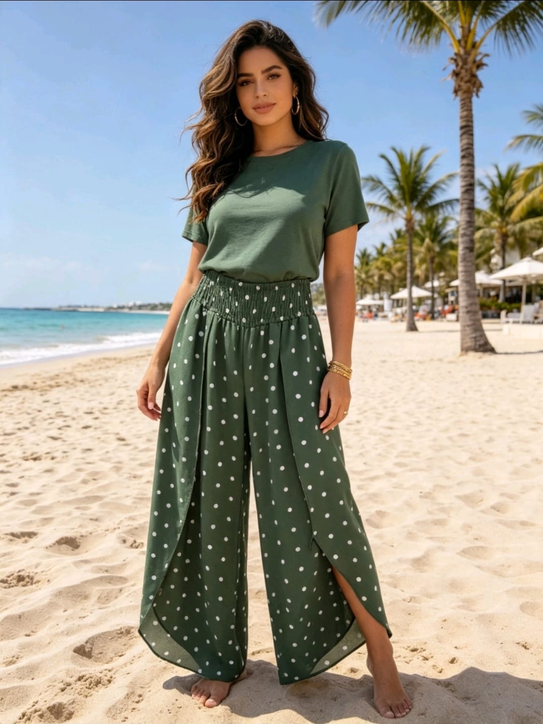 Women's Fleered Slip Trousers In Pokka Dot