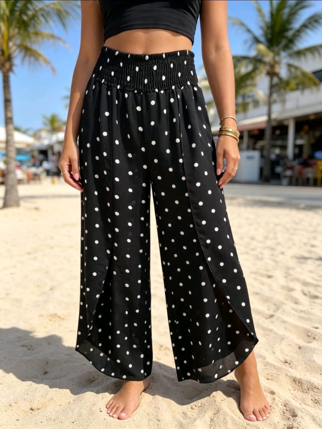 Women's Fleered Slip Trousers In Pokka Dot