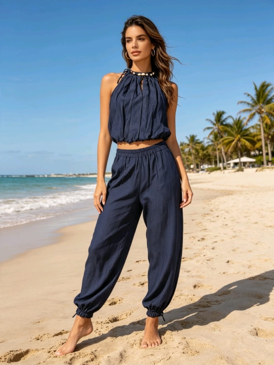 Women's Co-Ord Beaded Neck Lounge Wear Set