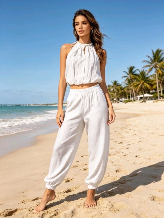 Women's Co-Ord Beaded Neck Lounge Wear Set