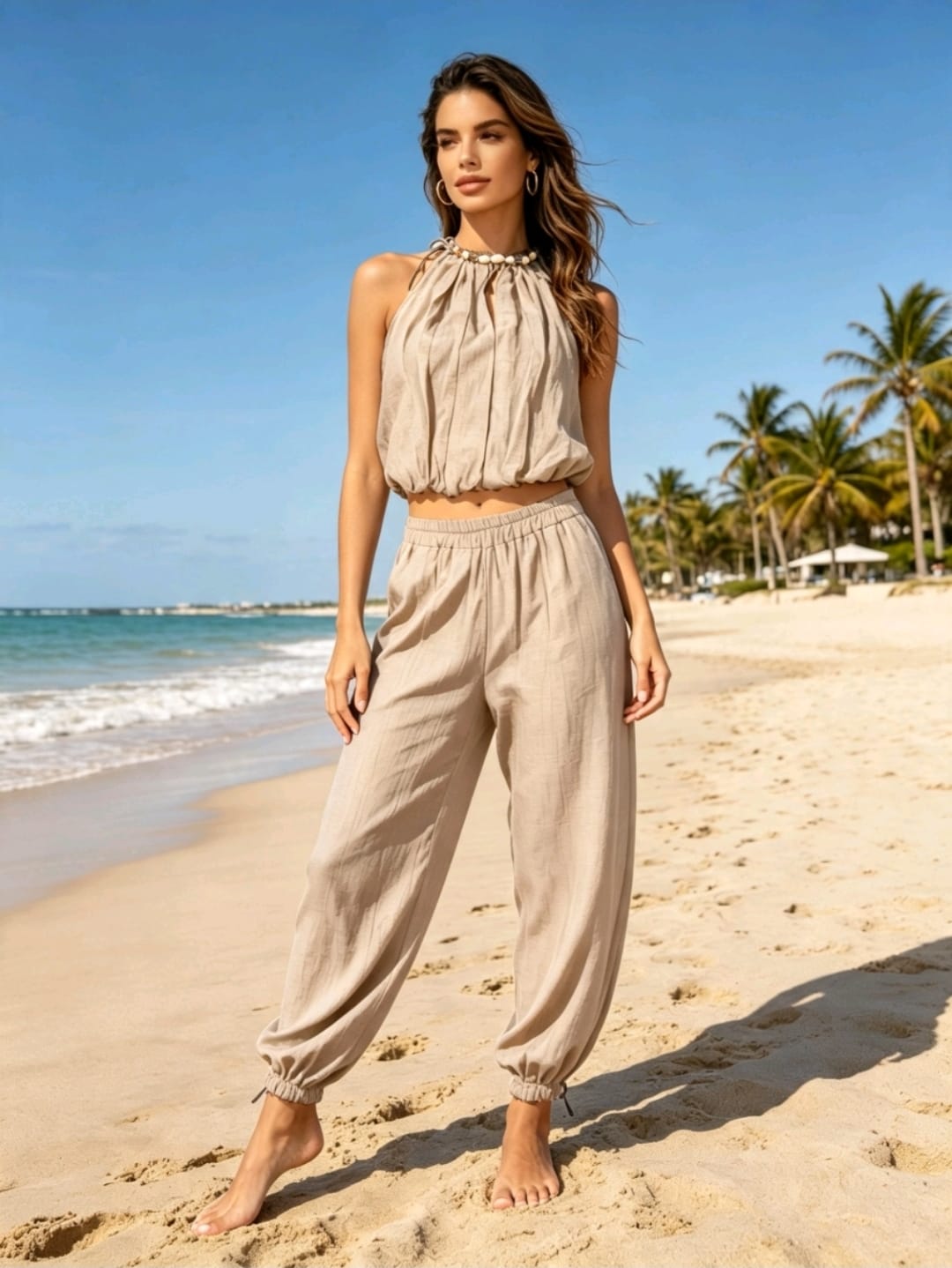 Women's Co-Ord Beaded Neck Lounge Wear Set