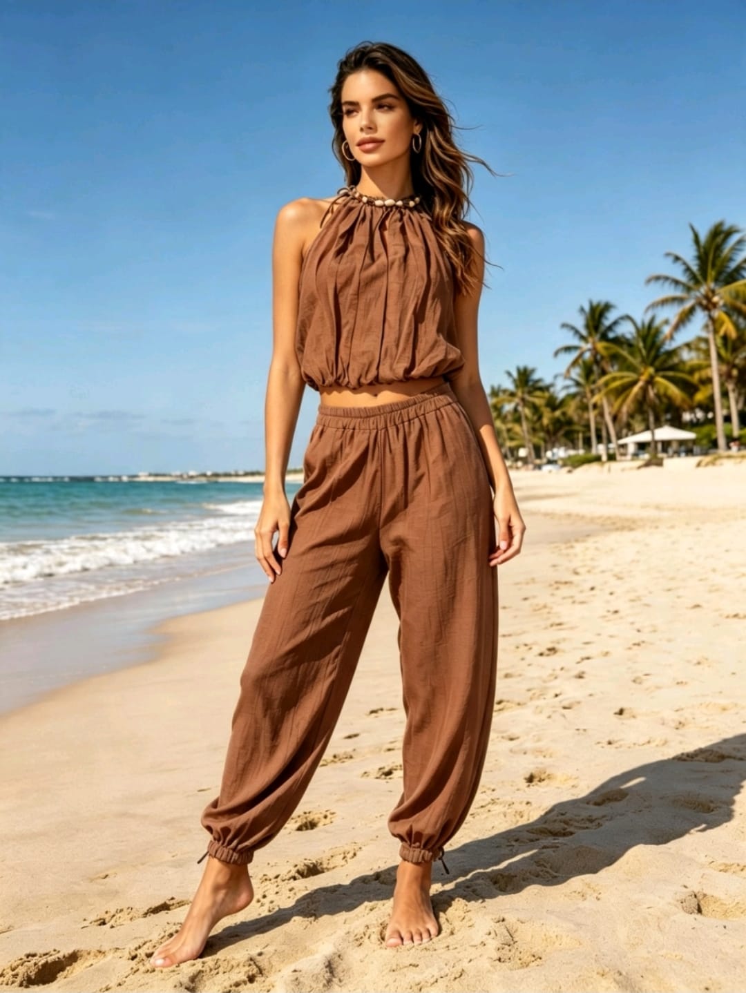 Women's Co-Ord Beaded Neck Lounge Wear Set